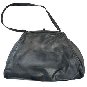 VINTAGE Gray Leather Ball Clasp Shoulder Bag